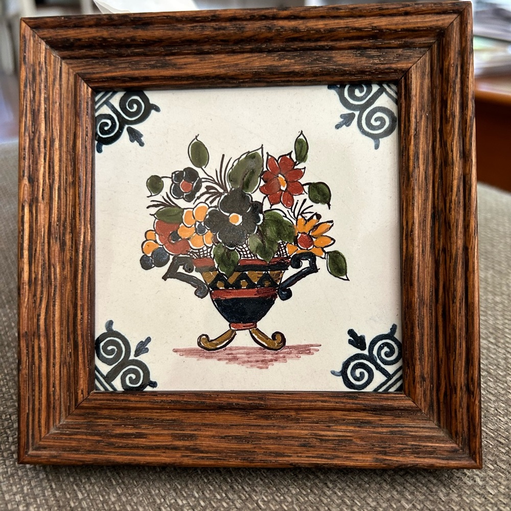Dutch art ceramic in wood frame